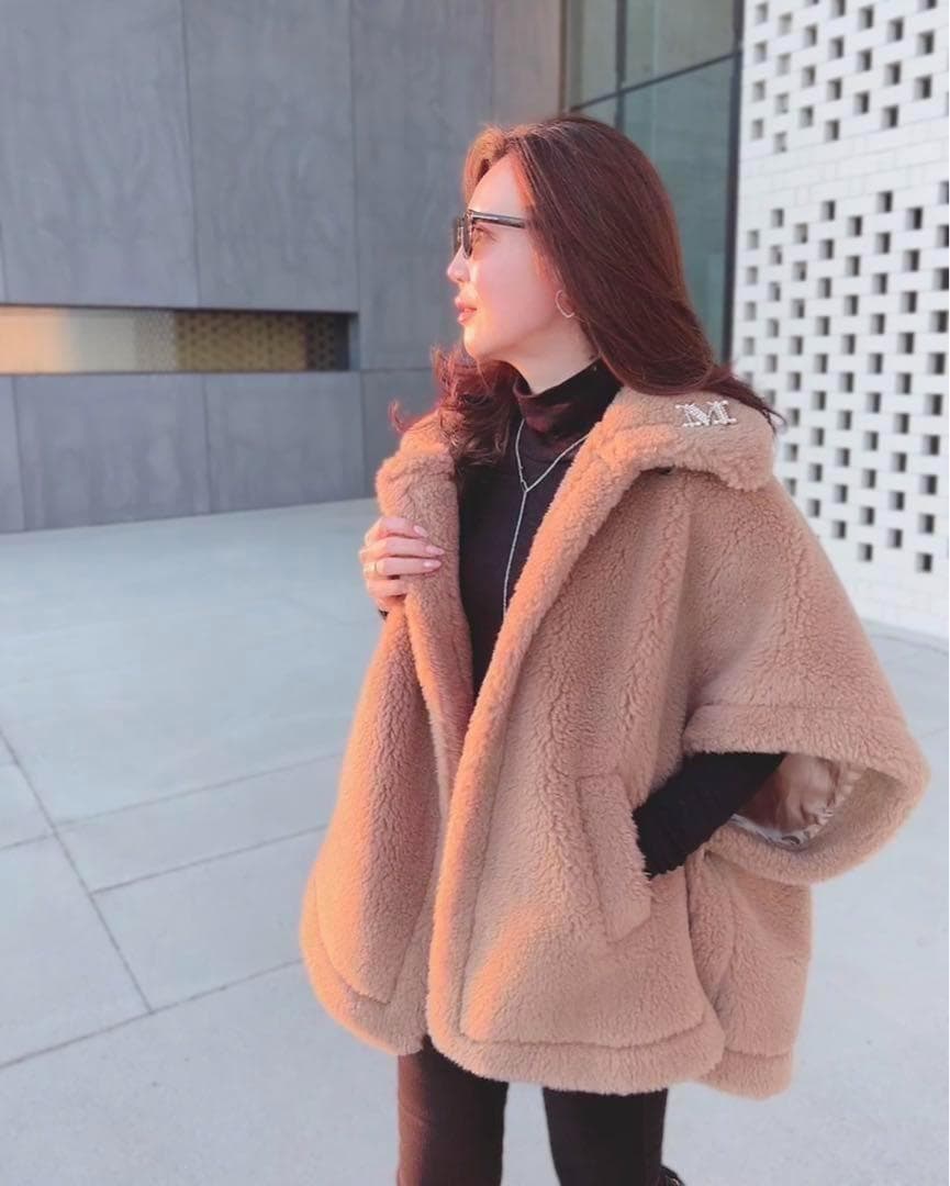 新品未使用 ベアポンチョ　アルパカ素材 ライトブラウン テディベア ケープ