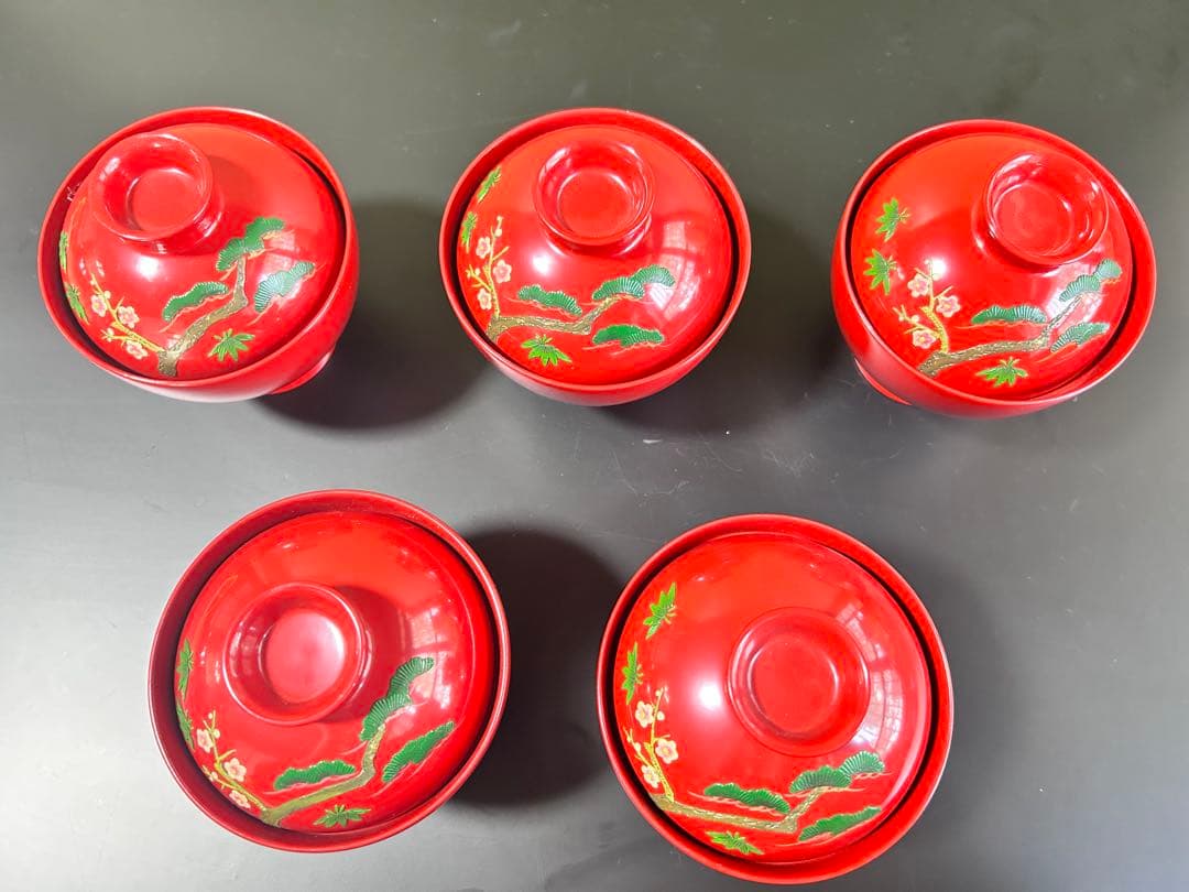 漆器　吸い物椀　松竹梅　5個セット