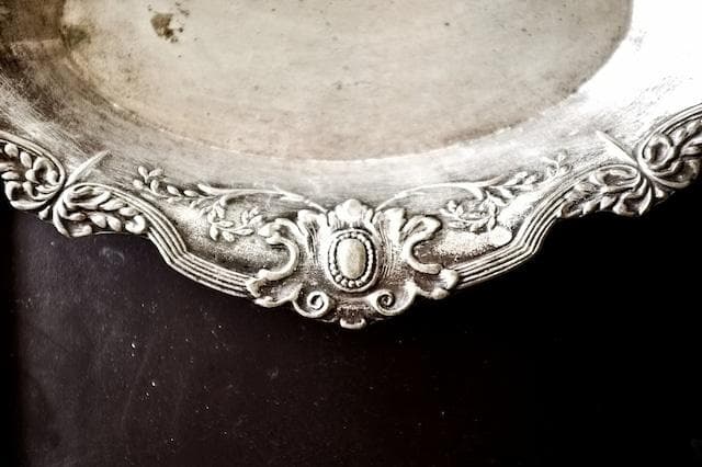 フランス 34.5c 銀の薔薇とメダリオンとシルバープレートトレイ アンティーク