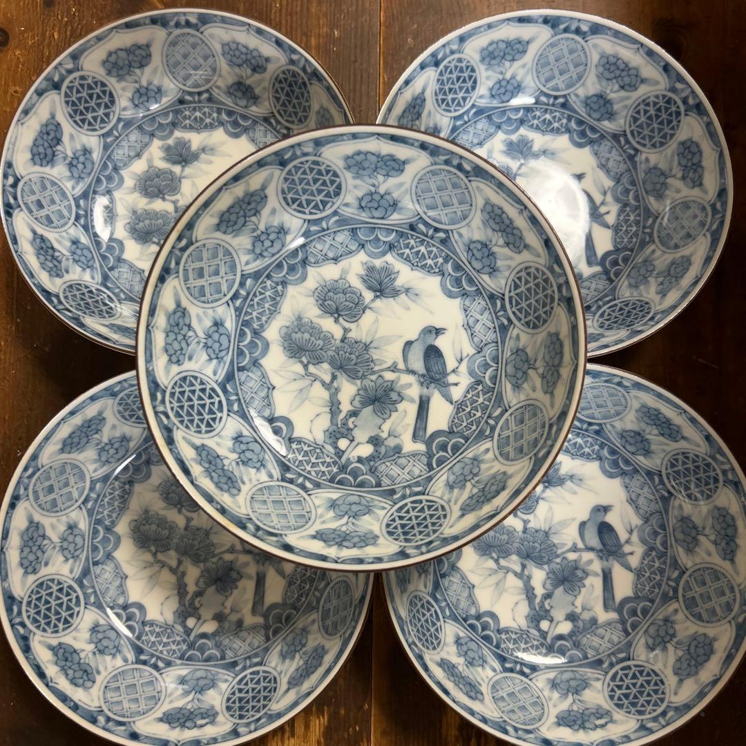 有田焼　龍峯窯　染付　赤絵　中鉢　5個　汁鉢