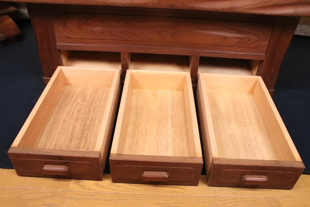 BE419　時代家具　関西火鉢　３尺　天板厚５㎝　純銅製 酒燗器 火箸 灰ならし