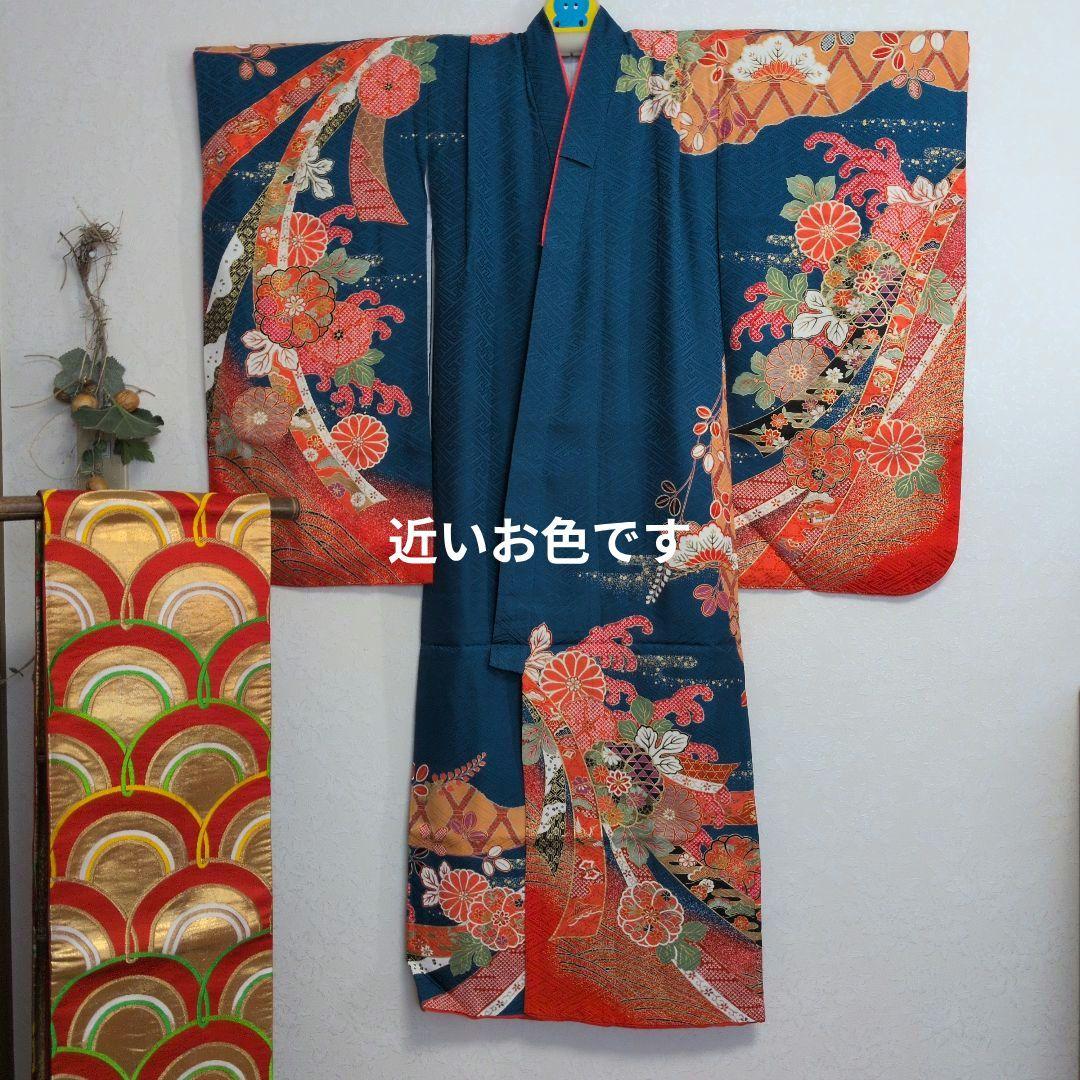 古典柄　七五三着物セット　7歳　女の子　化繊　袋帯、長襦袢　小物