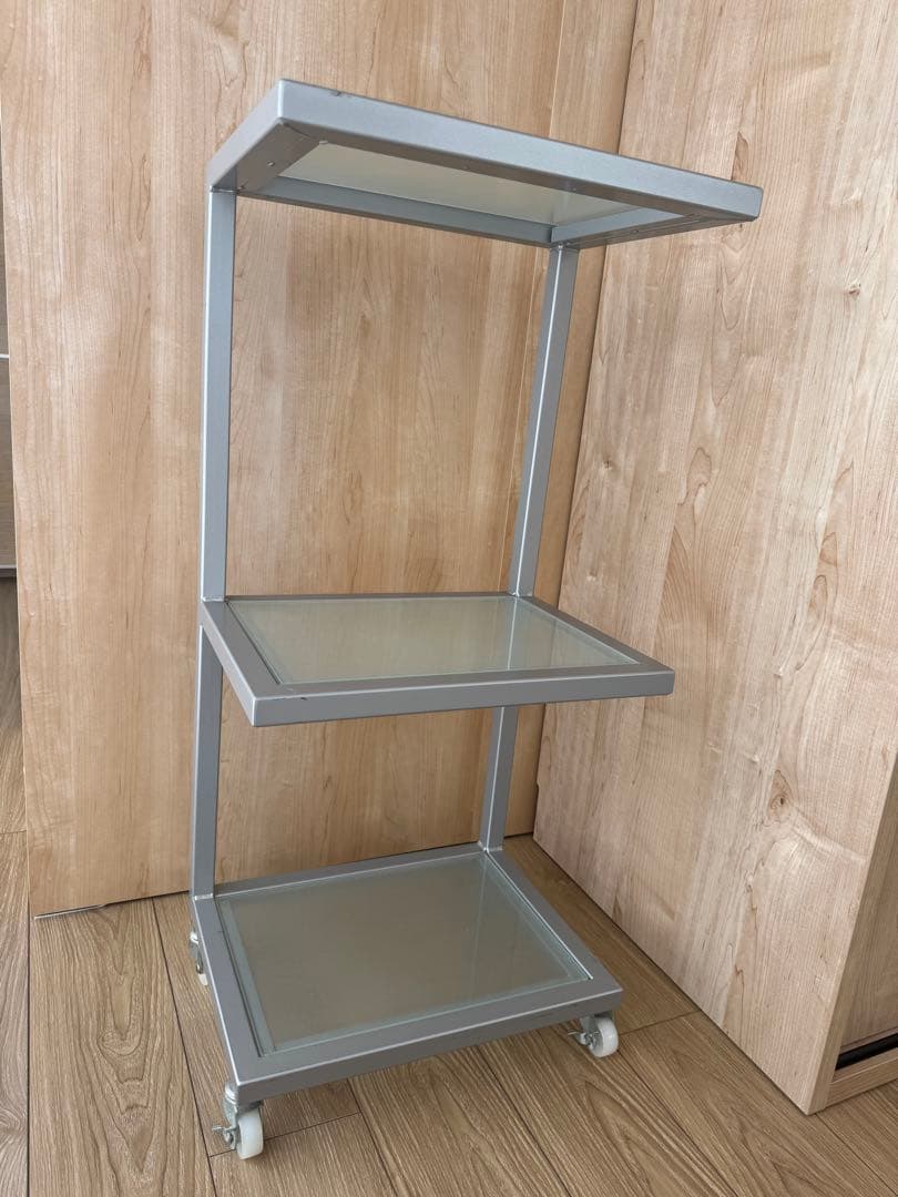 3段ガラススチールラック キャスター付き