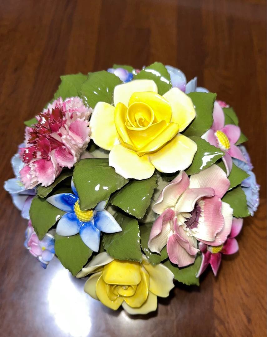 アンティーク　陶花　直径15cm 盛花　花7種　飾り　 