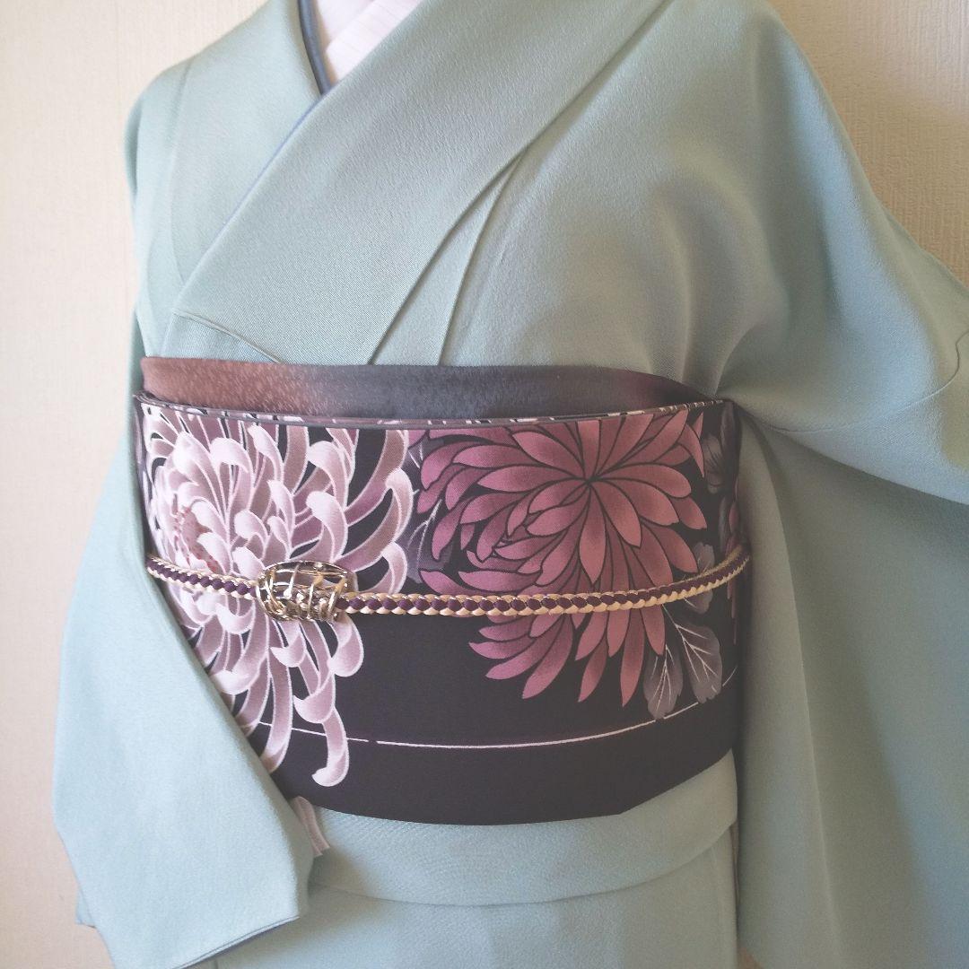 あぃけぃ様・正絹・色無地薄水色系・比翼仕立て・一つ紋・袷、お着物単品、