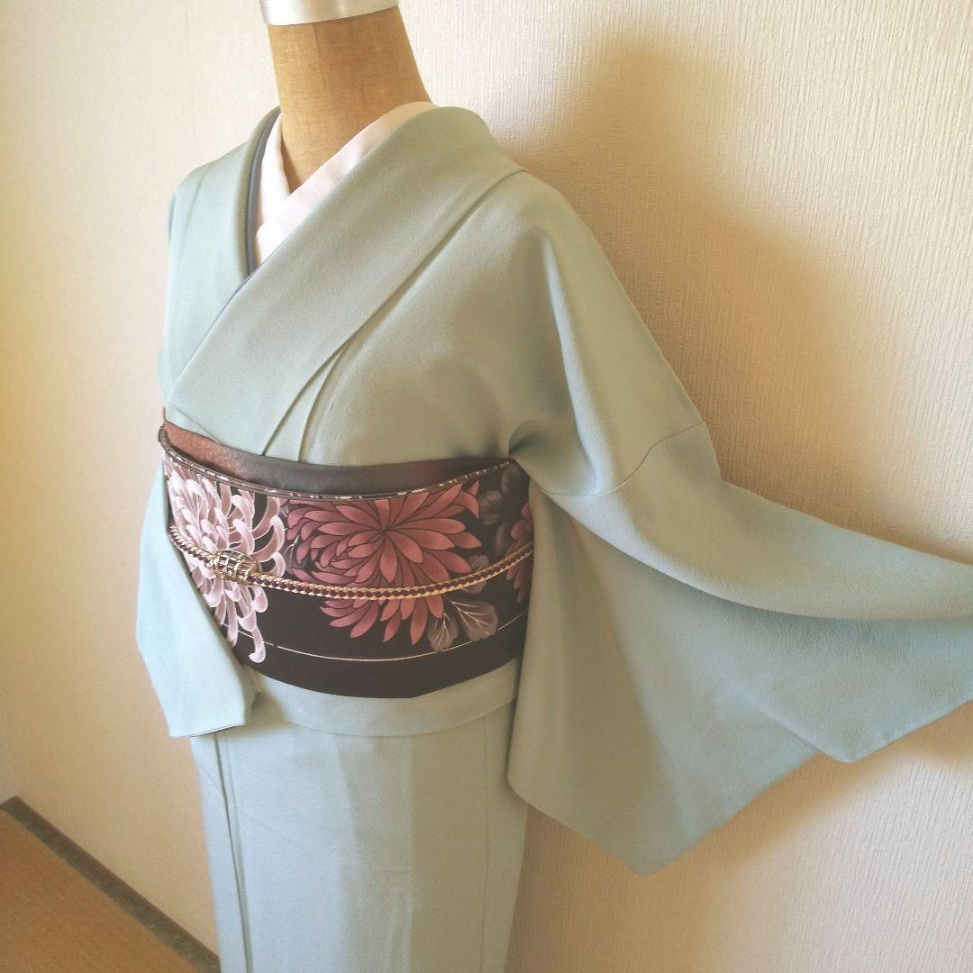 あぃけぃ様・正絹・色無地薄水色系・比翼仕立て・一つ紋・袷、お着物単品、