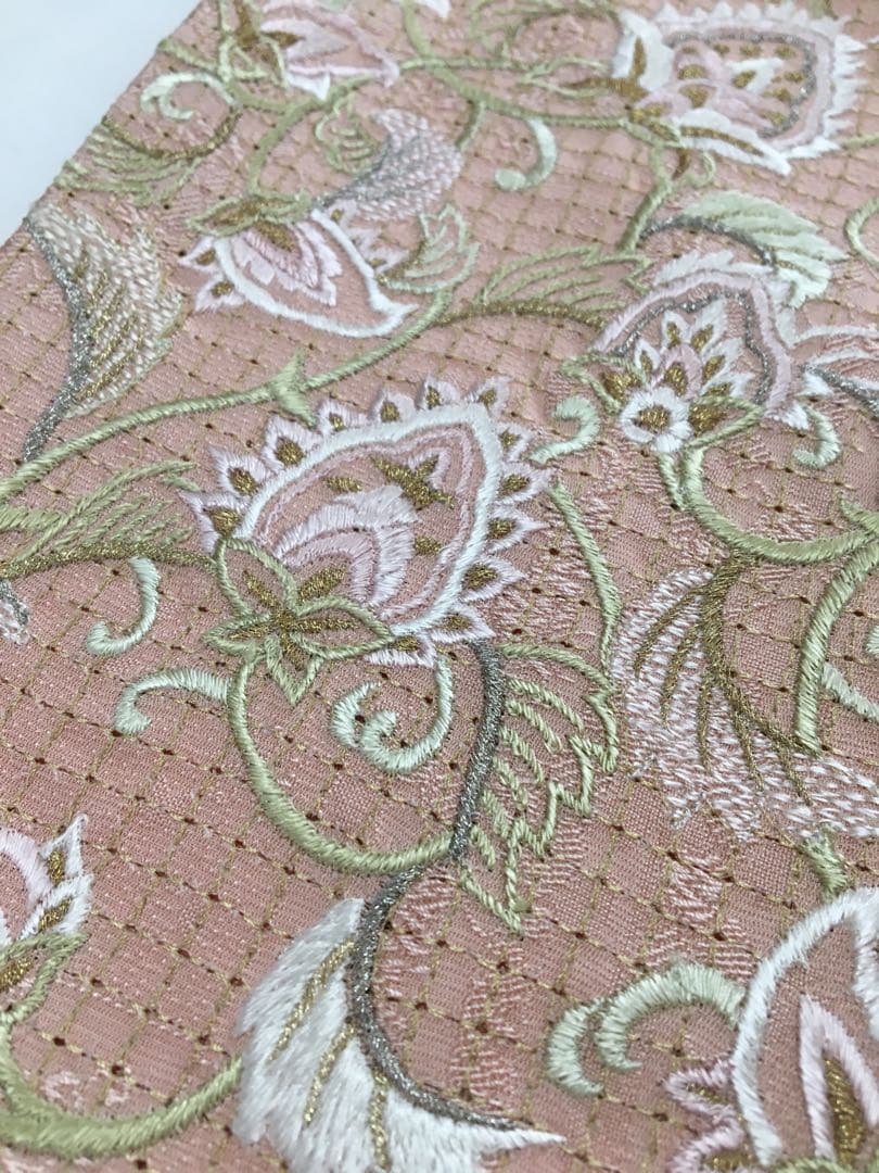 SALE‼️高級感溢れる【訪問着】手刺繍　地紋　正絹　逸品　　裄長め