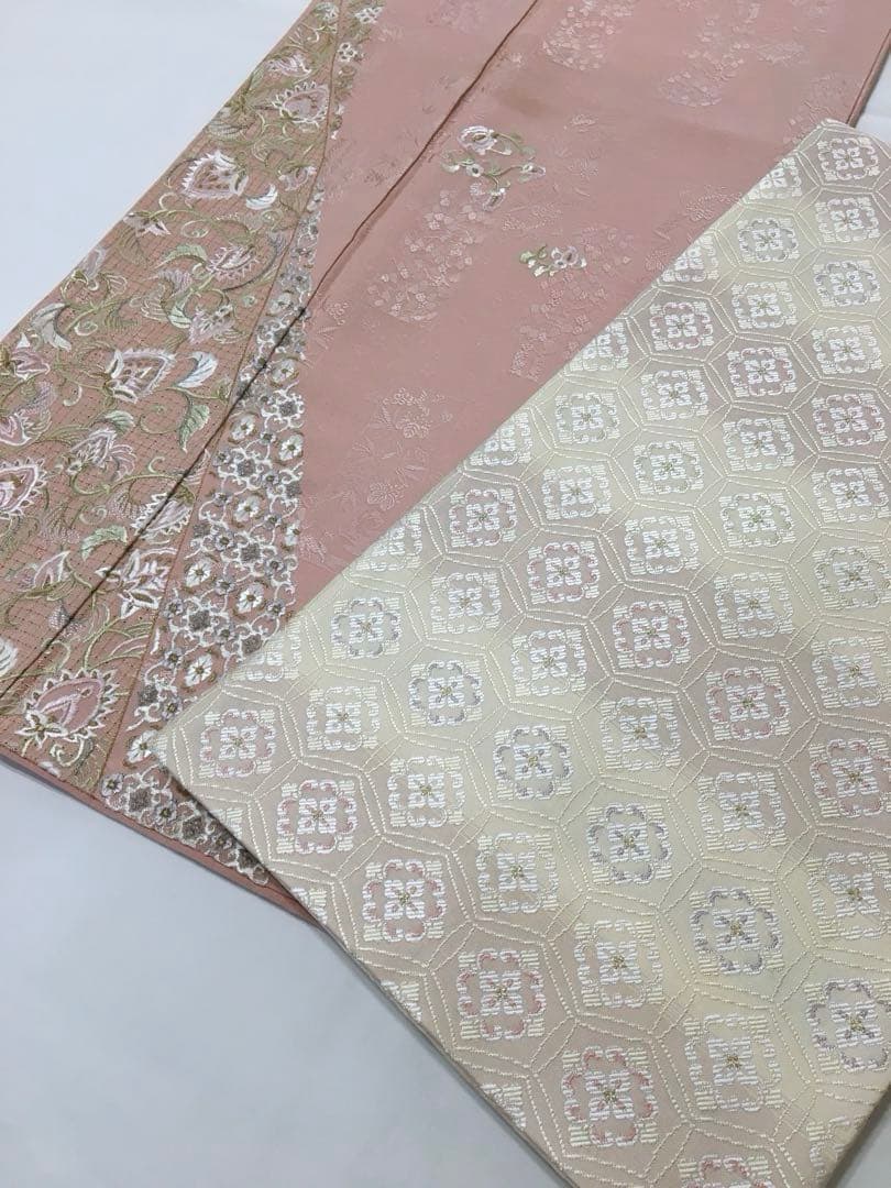 SALE‼️高級感溢れる【訪問着】手刺繍　地紋　正絹　逸品　　裄長め