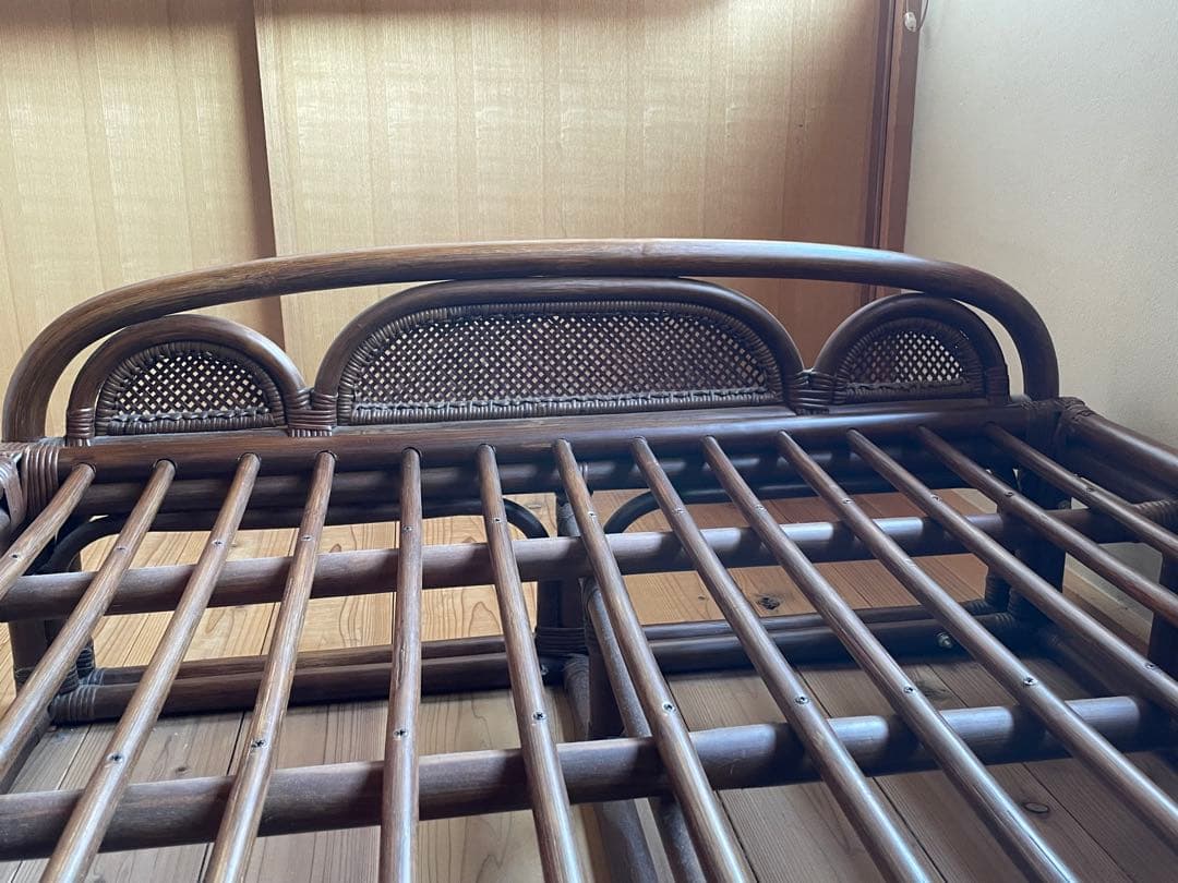 ラタン シングルベッドフレーム ブラウン