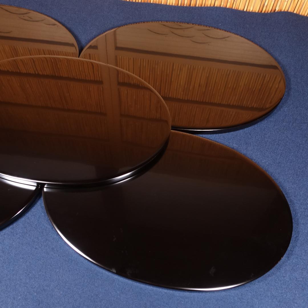 最終値下 輪島塗 黒塗 沈金柘榴文 楕円形盆 卓上膳 5客 共箱