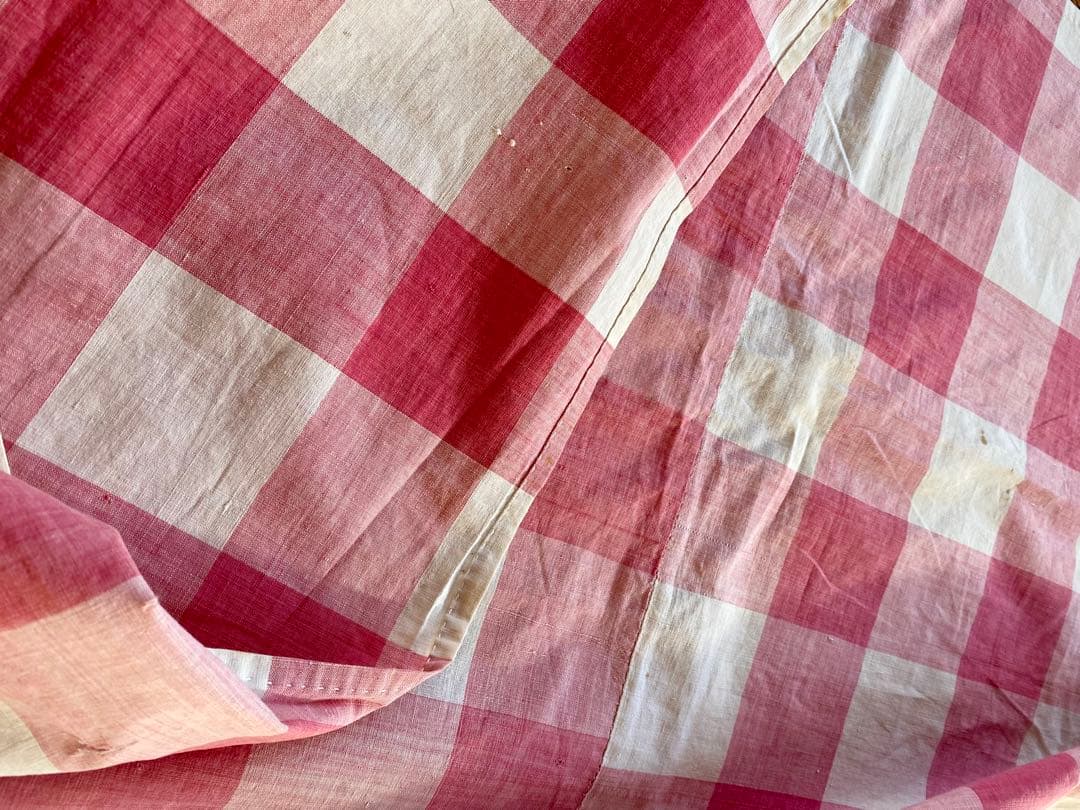 フランスアンティーク 19世紀のカーテン ギンガムチェック 希少な古裂です
