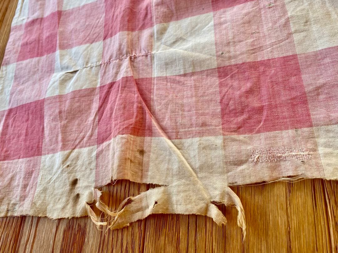 フランスアンティーク 19世紀のカーテン ギンガムチェック 希少な古裂です