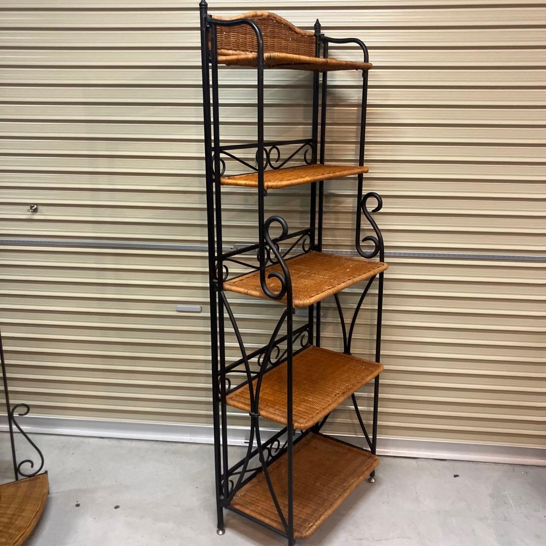 アンティーク調 アイアンフレーム 5段折りたたみラタンラック 飾り棚 花台レトロ