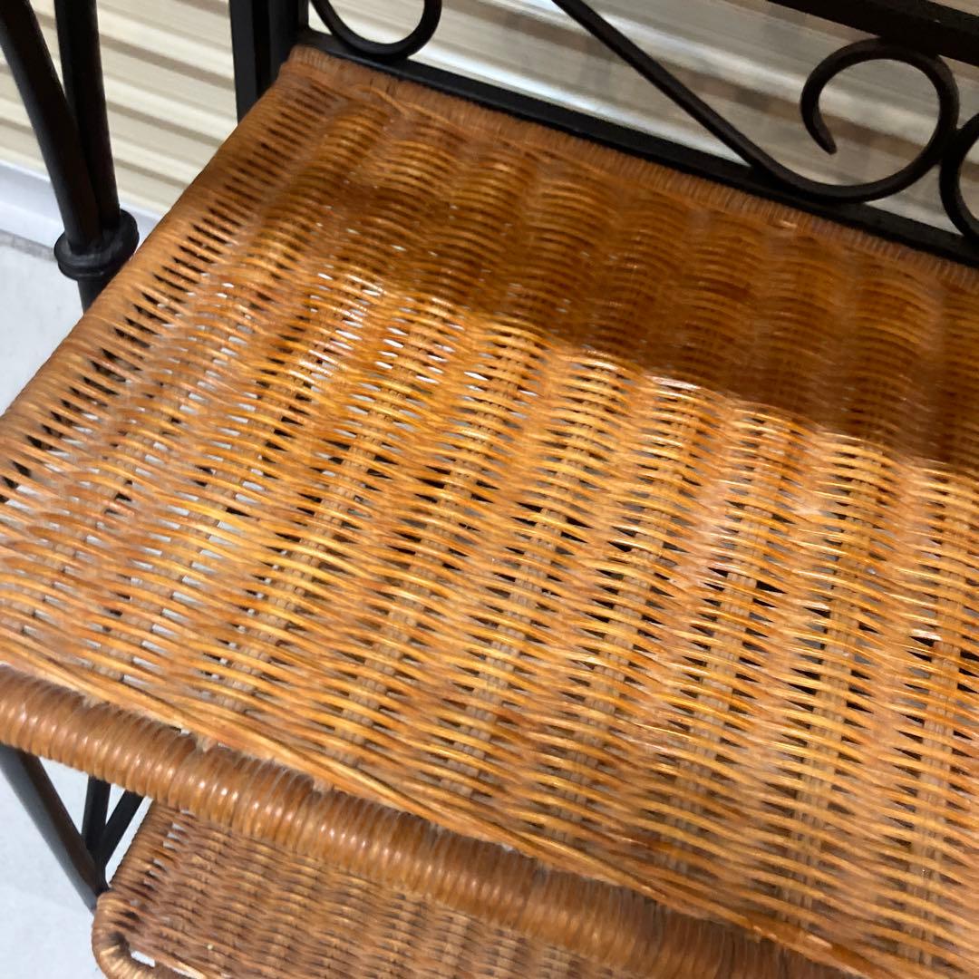 アンティーク調 アイアンフレーム 5段折りたたみラタンラック 飾り棚 花台レトロ