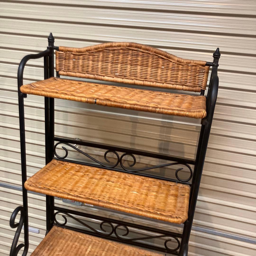 アンティーク調 アイアンフレーム 5段折りたたみラタンラック 飾り棚 花台レトロ