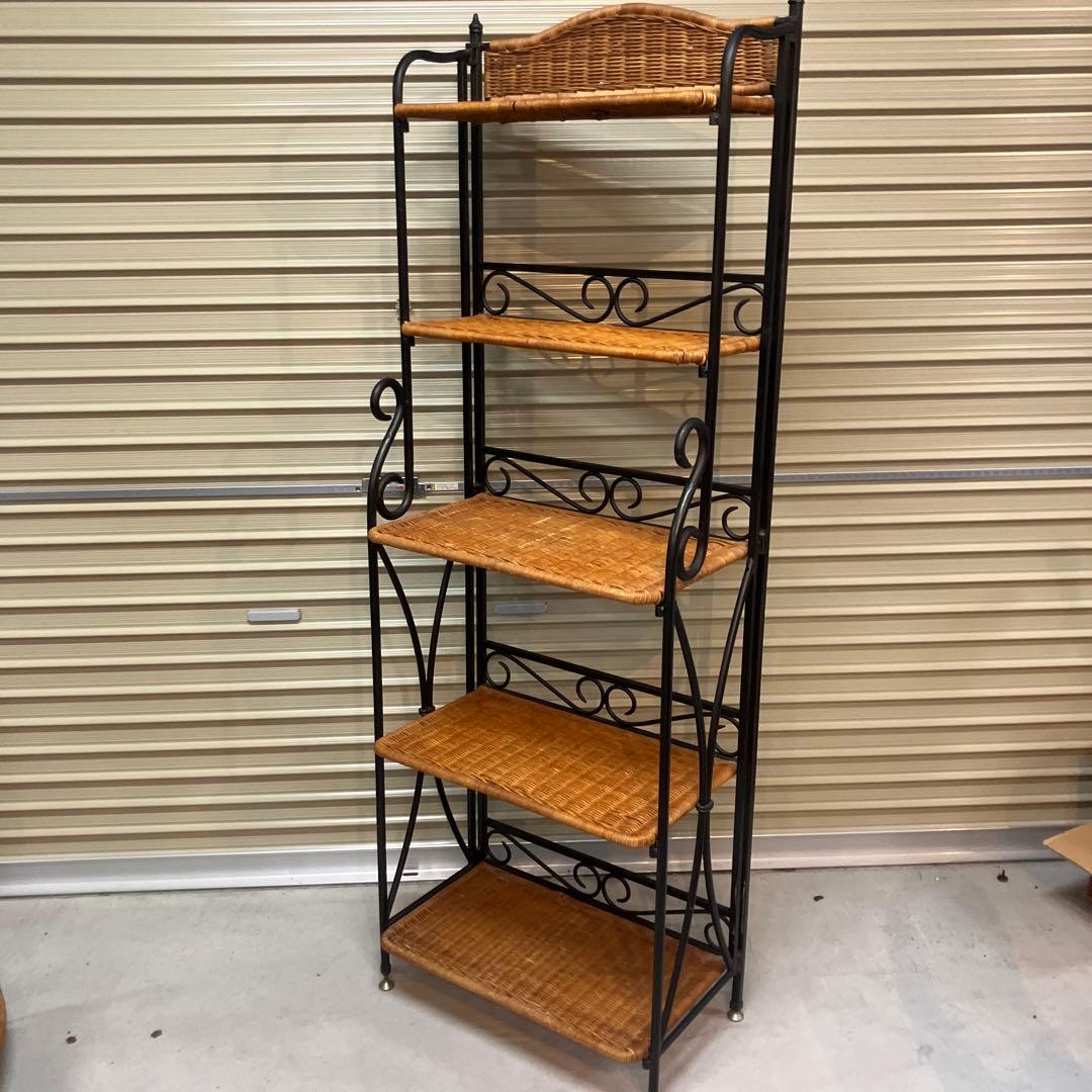 アンティーク調 アイアンフレーム 5段折りたたみラタンラック 飾り棚 花台レトロ