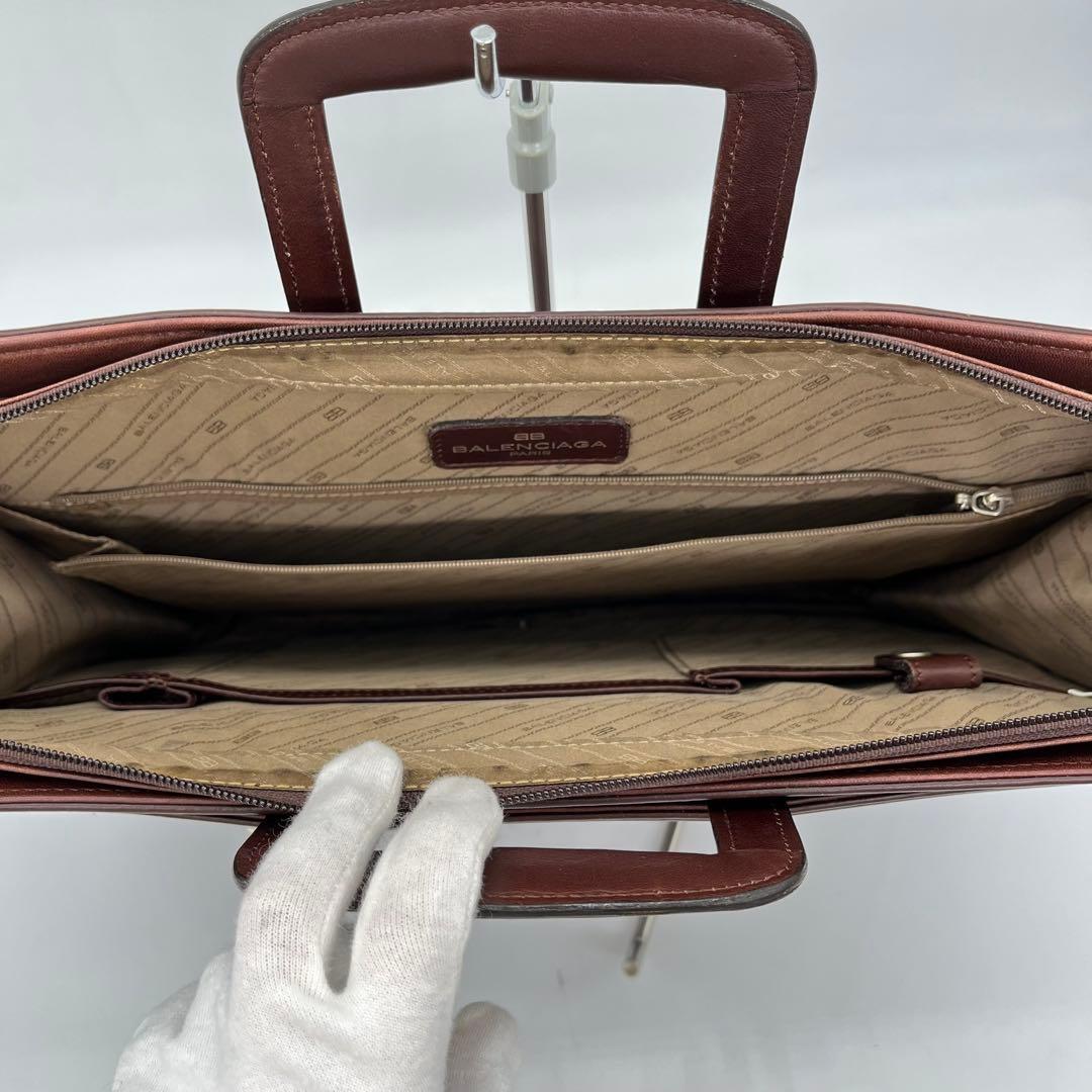 バレンシアガ ハンドバッグ ビジネスバッグ ロゴ型押し レザー 茶色 A4可能