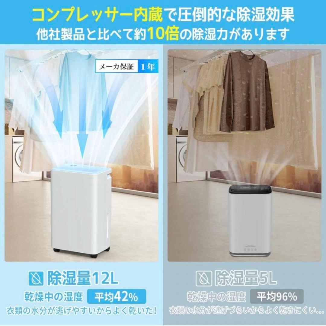 除湿機 コンプレッサー式 12L/日 空気清浄機 強力除湿 大容量