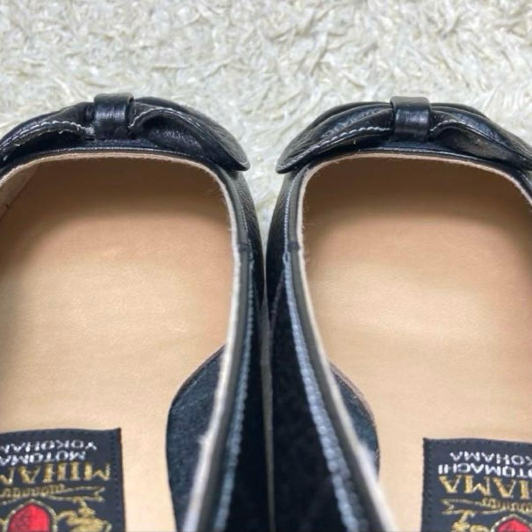 『未使用』MIHAMA ミハマ カッターシューズ リボン フラット パンプス　黒