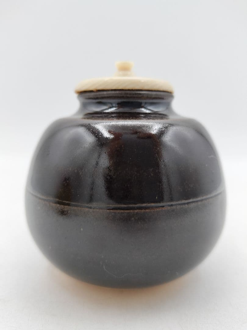 c906【新品・未使用】茶入 大名物漢作 福原茄子写 龍喜窯 木箱 茶道具