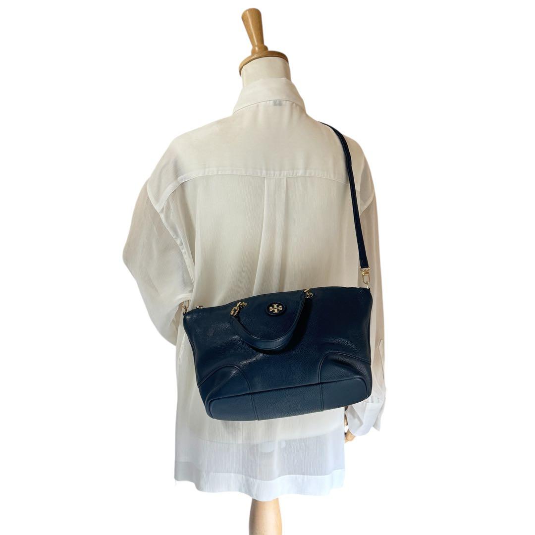 バッグ Tory Burch Amanda Navy Leather 2Way Bag