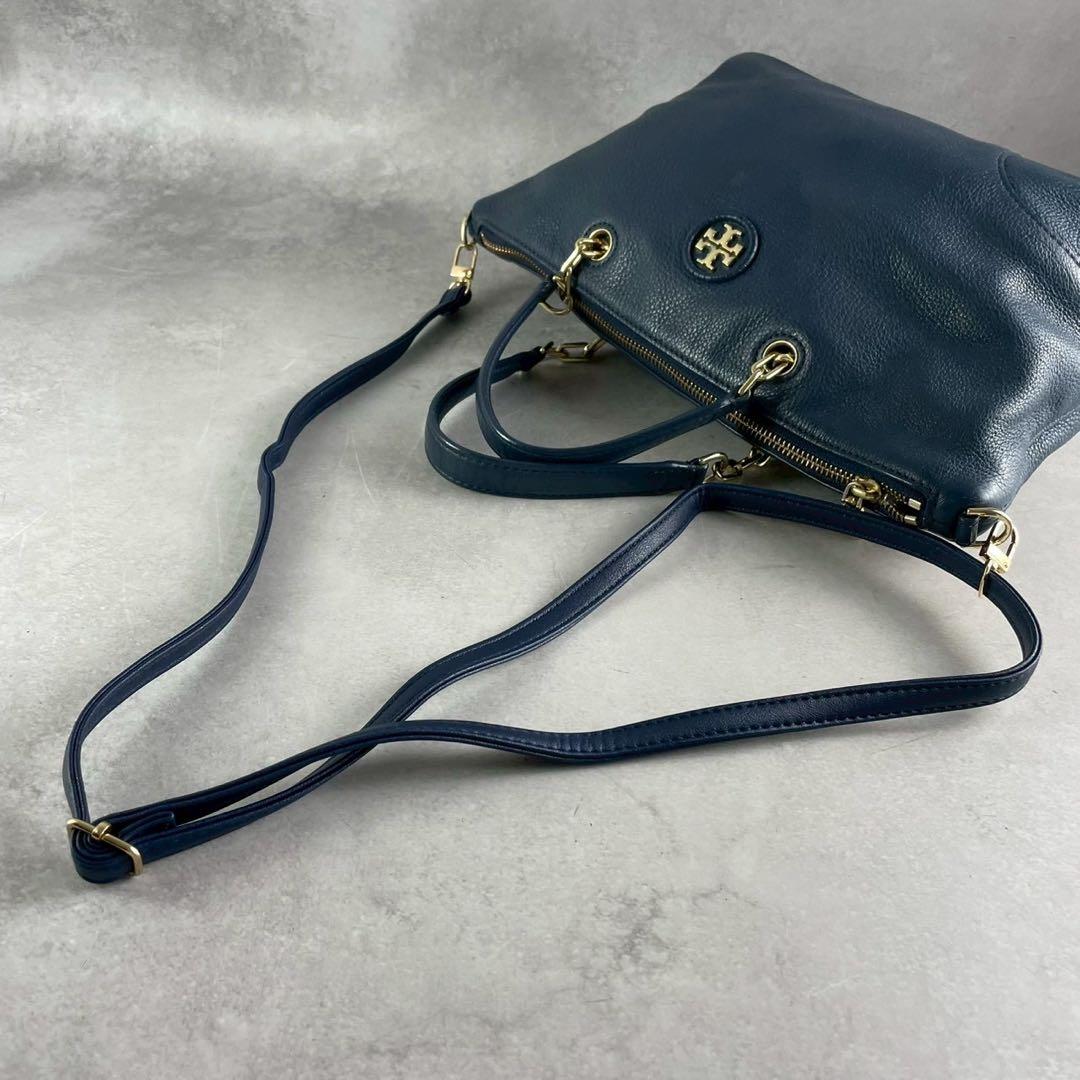 バッグ Tory Burch Amanda Navy Leather 2Way Bag