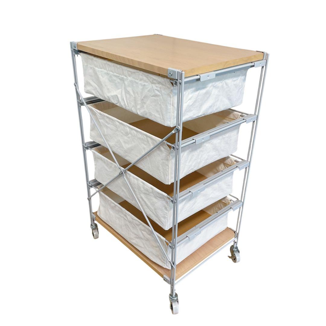 無印良品　スチールユニットシェルフ　4段帆布バスケット　木製天板　MUJI