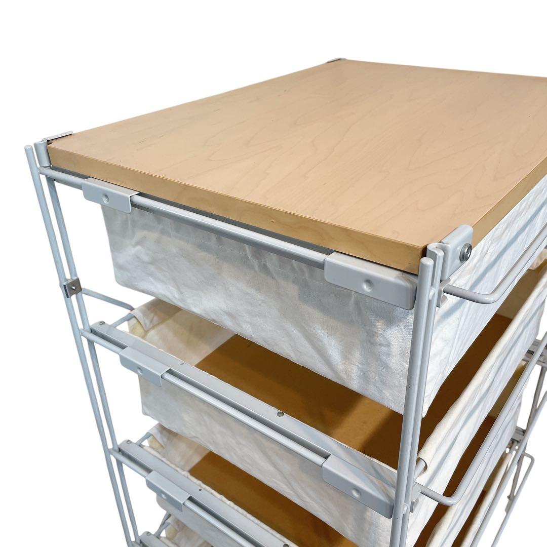 無印良品　スチールユニットシェルフ　4段帆布バスケット　木製天板　MUJI