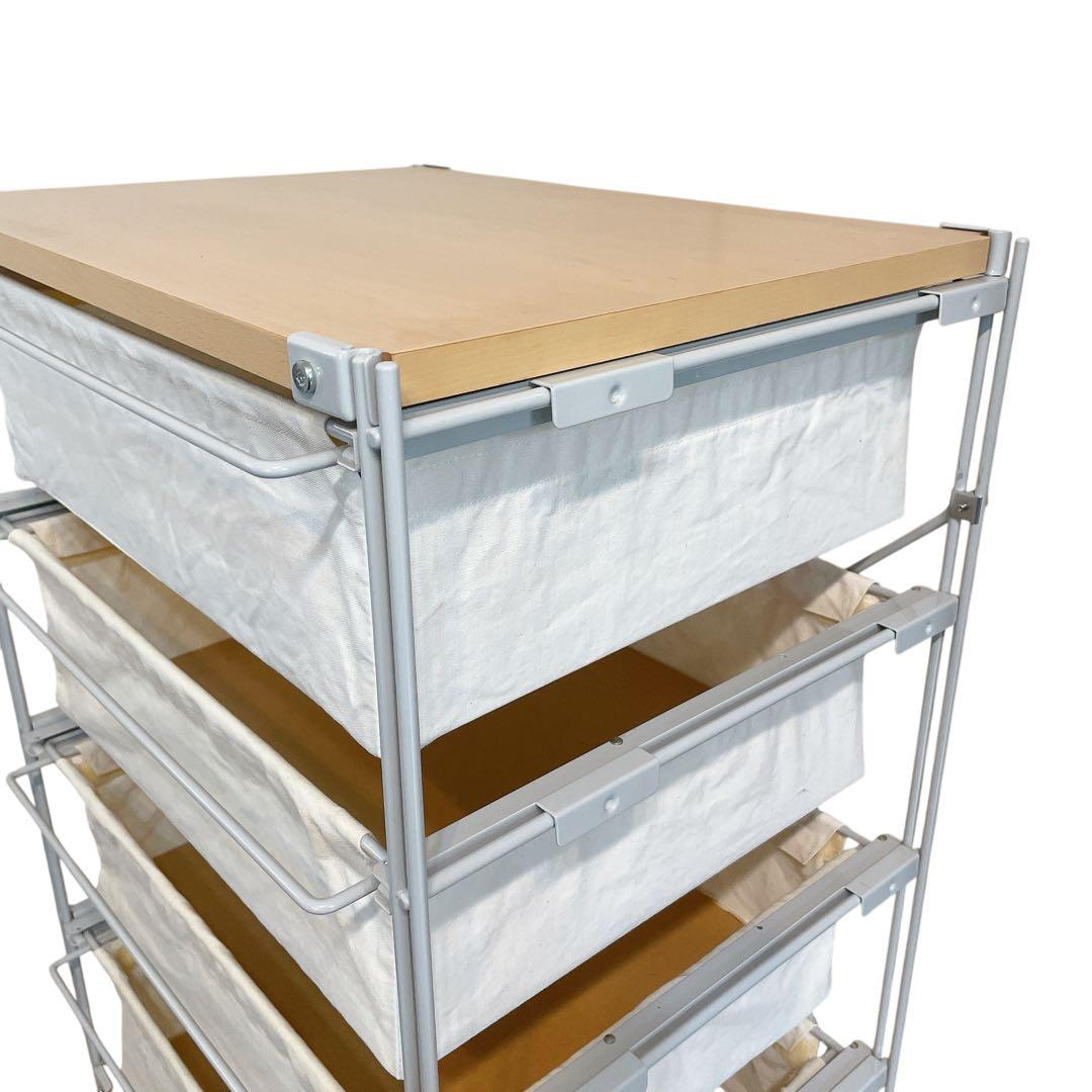 無印良品　スチールユニットシェルフ　4段帆布バスケット　木製天板　MUJI