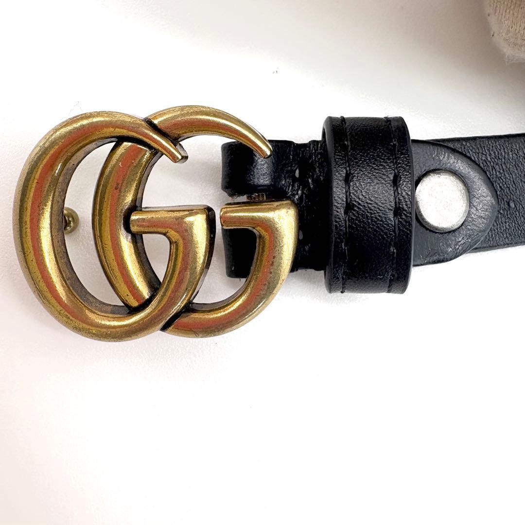 【極美品】GUCCI　ベルト　黒　GGマーモント　ゴールド　レザー　ロゴバックル