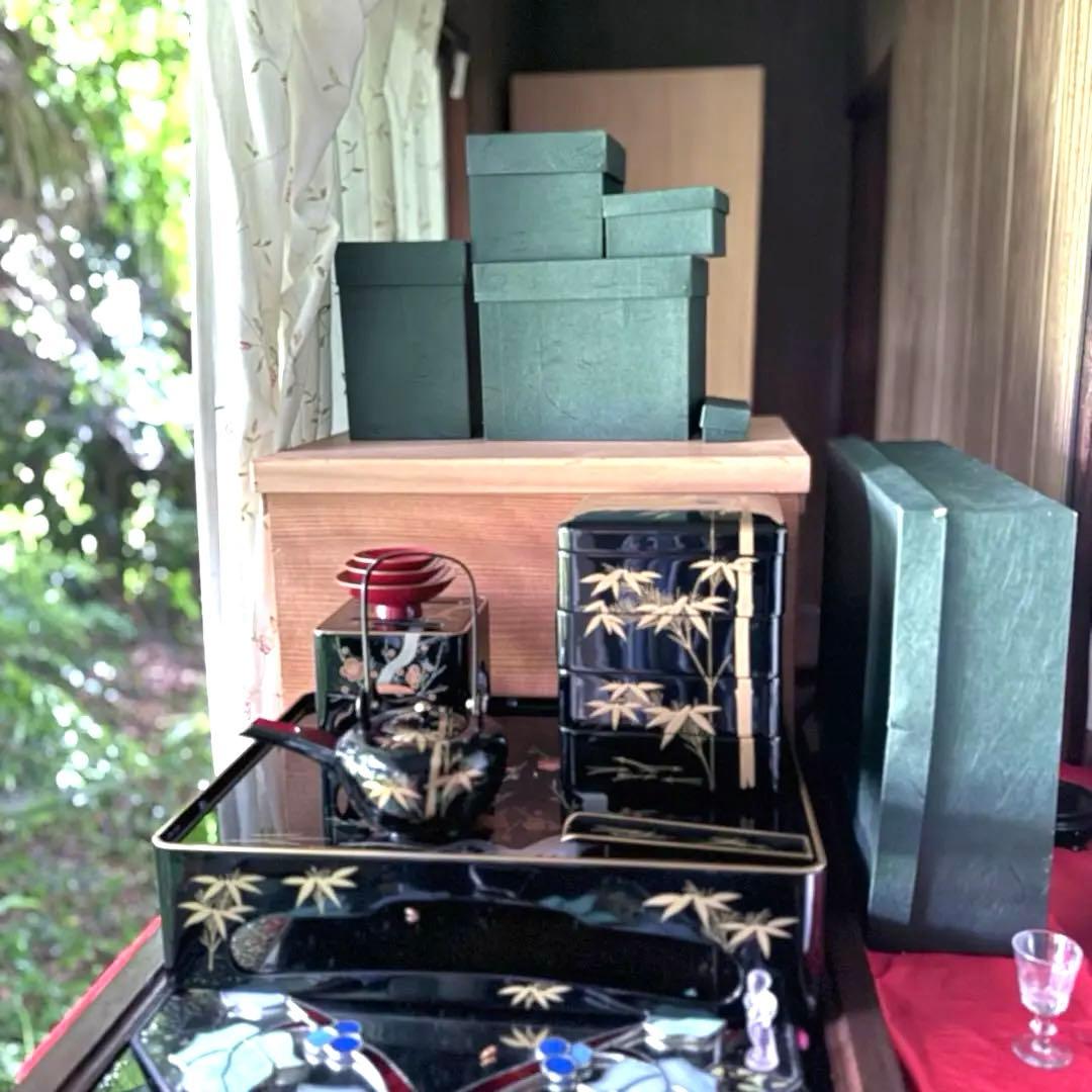 2192様感謝‼️JAPAN輪島塗お屠蘇器七つ揃い『松竹梅鶴』塗師松竹梅落款元箱入