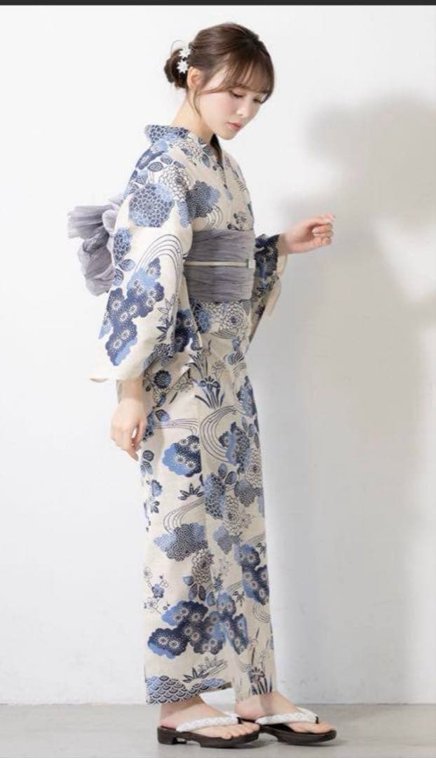 最終お値下げ！新品♪選べるレディース浴衣2点セット （浴衣＋帯）　青　水色　白