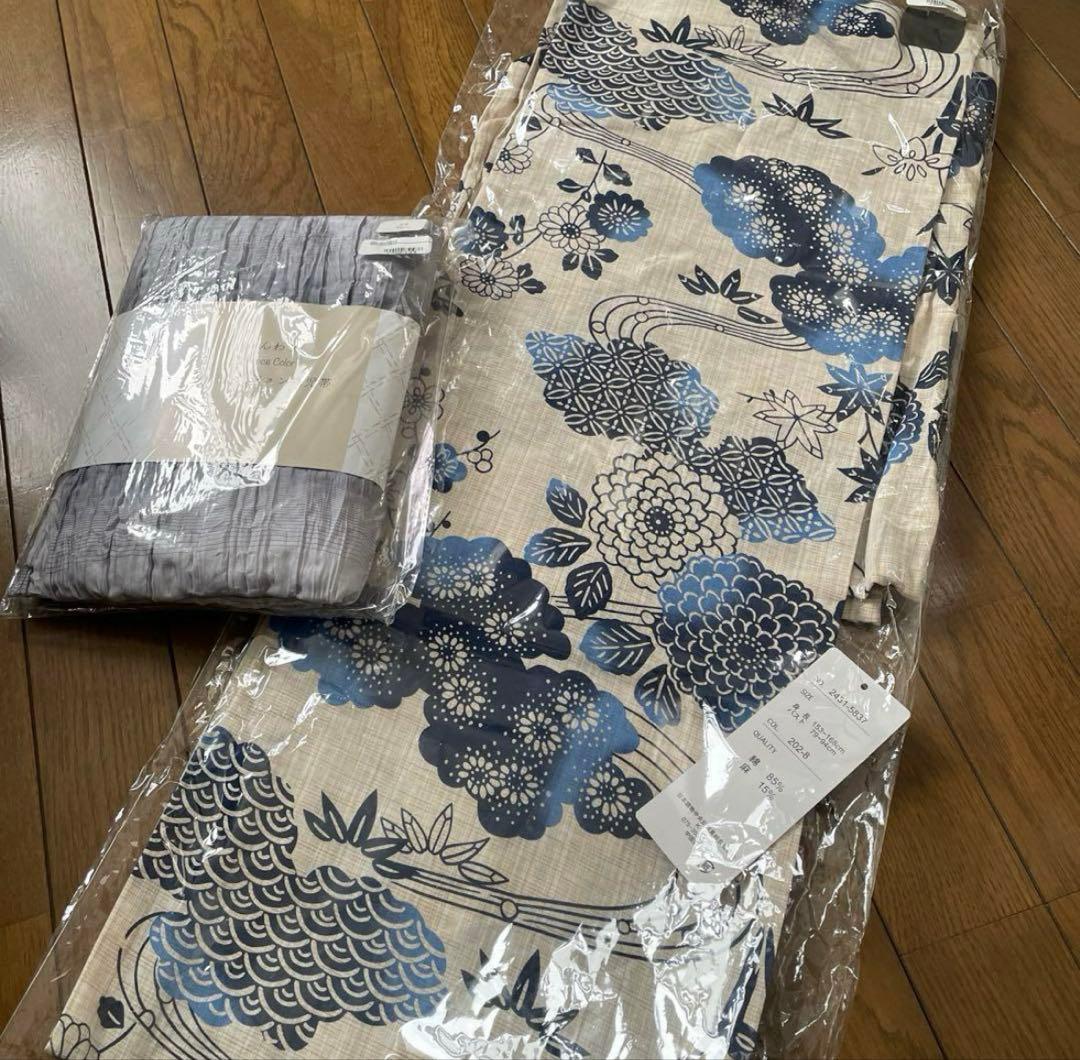 最終お値下げ！新品♪選べるレディース浴衣2点セット （浴衣＋帯）　青　水色　白