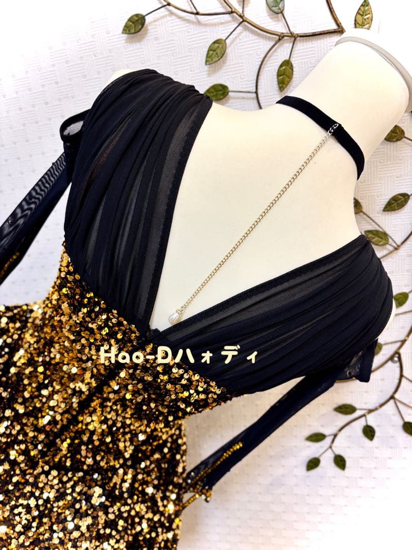 新品同様★ダンスドレス★スタンダード★社交ダンス★競技会★パーティー★黒ゴールド