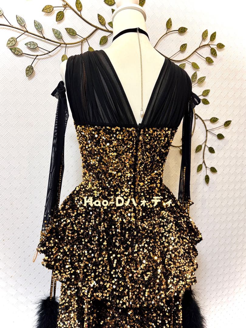 新品同様★ダンスドレス★スタンダード★社交ダンス★競技会★パーティー★黒ゴールド