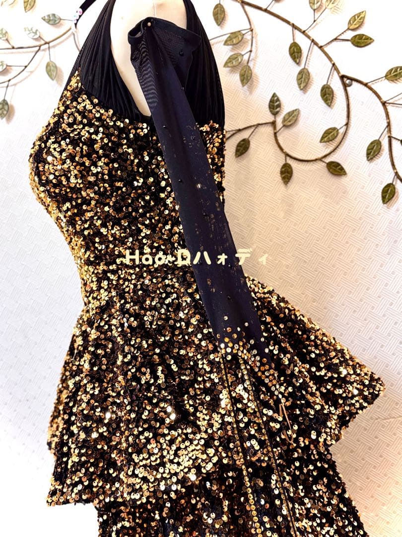 新品同様★ダンスドレス★スタンダード★社交ダンス★競技会★パーティー★黒ゴールド