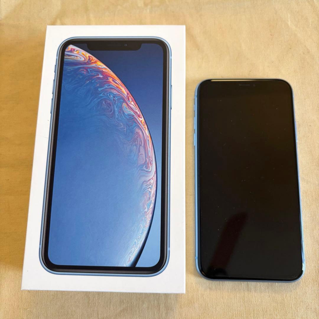 【美品】iPhone XR 128GBブルー SIMフリー 箱・保護ガラス付き