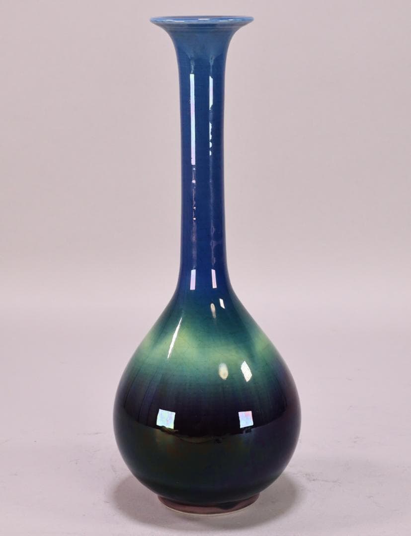 BK209　本物保証　 徳田八十吉（正彦） 「 彩釉 花生 」 共箱　花器　花瓶