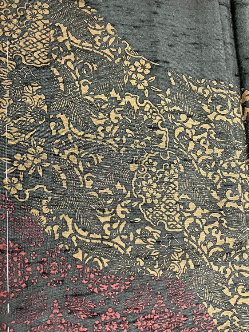 牛首紬 白山工房 付下げ訪問着 型絵染 雪輪 華文 唐草 美品 イ6288