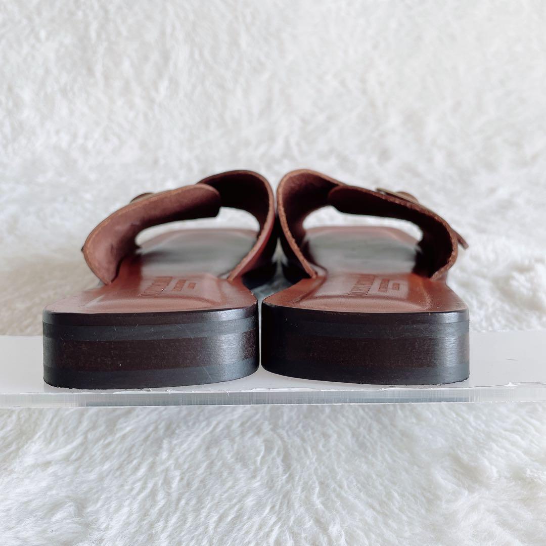 極美品 コルソローマ フラットサンダル ビッグバックル スクエアトゥ 37 茶