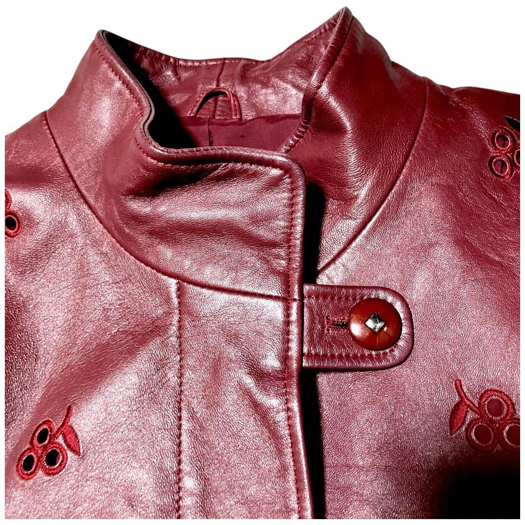 美品✨EMBA レザージャケット　フラワーカットワーク　ワイドシングルライダース
