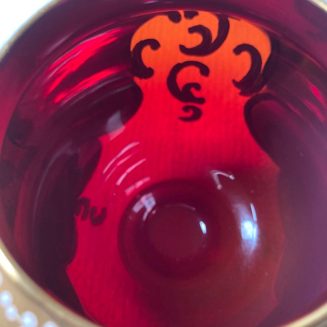 ベネチアングラス　赤と金の花柄ティーセット