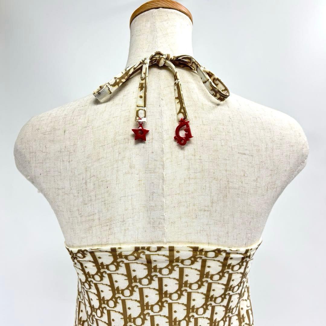 美品　Christian Dior　キャミソール　ロゴ　リボン　M　ベージュ