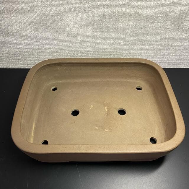 和鉢　人気作家　渡辺　珠康三　手作り　変え明日泥内縁撫角長方　盆栽鉢