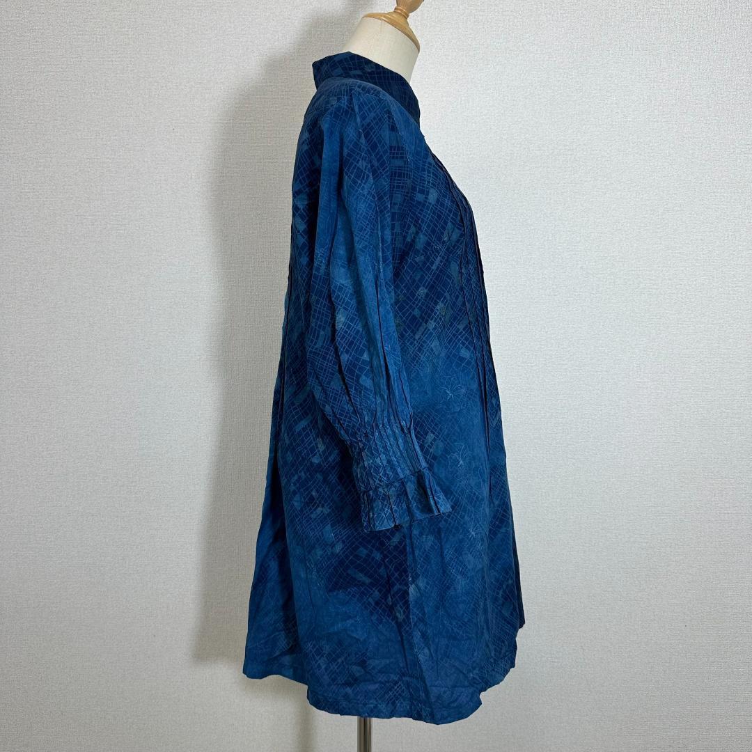【極美品】サードブルーキョウト ロングシャツ 本藍染 麻100％ L相当 紺×青