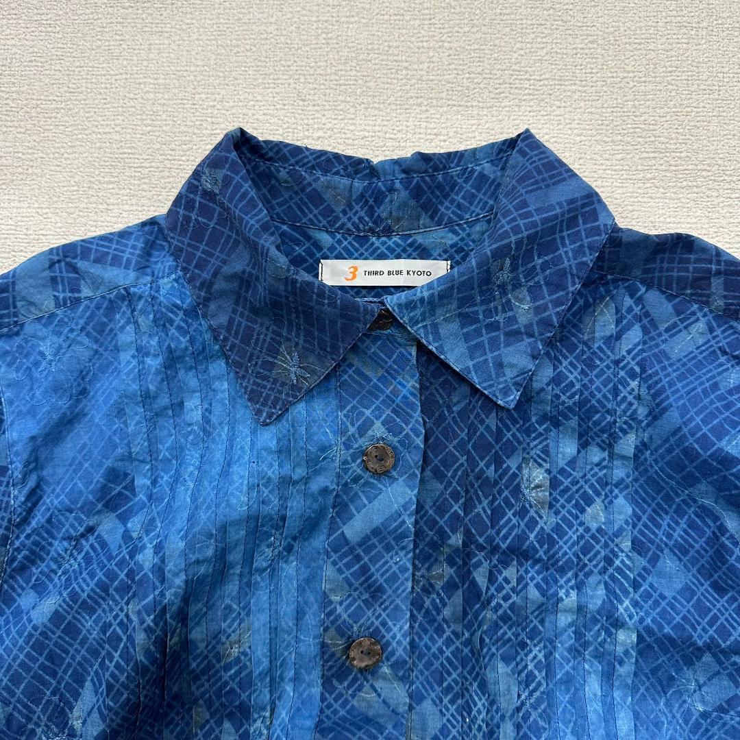【極美品】サードブルーキョウト ロングシャツ 本藍染 麻100％ L相当 紺×青