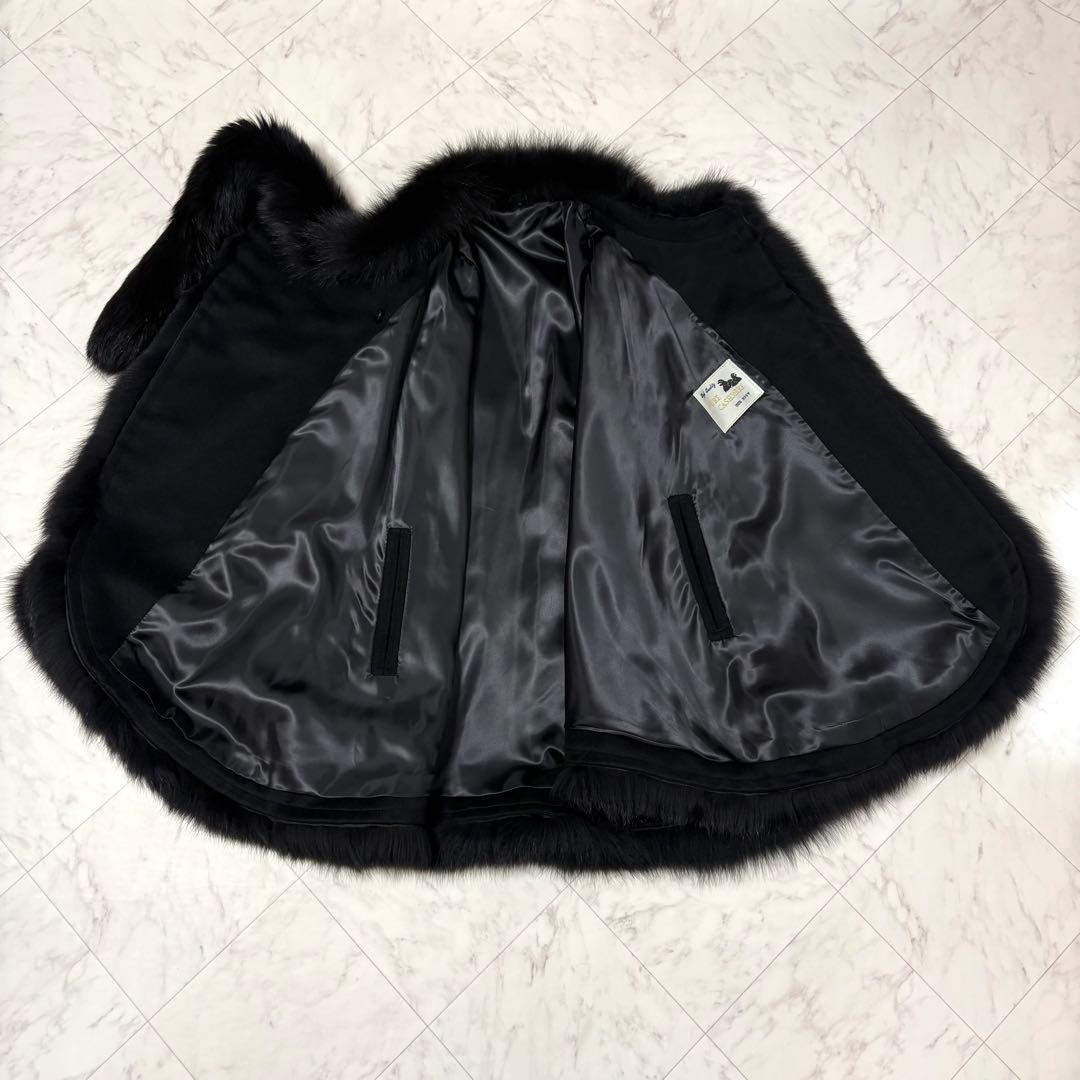 ポンチョ　カシミヤ100% ファー付き　Aライン　エレガント　パーティー　黒