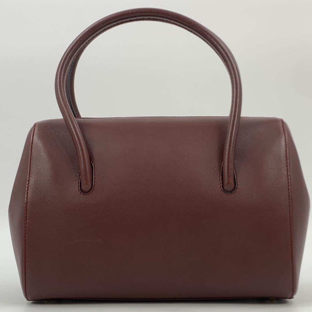 カルティエ マストライン トート ハンドバッグ ミニボストン ボルドー レザー