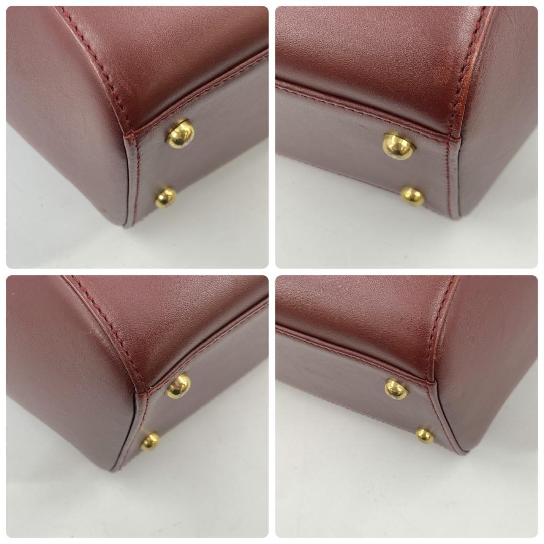 カルティエ マストライン トート ハンドバッグ ミニボストン ボルドー レザー