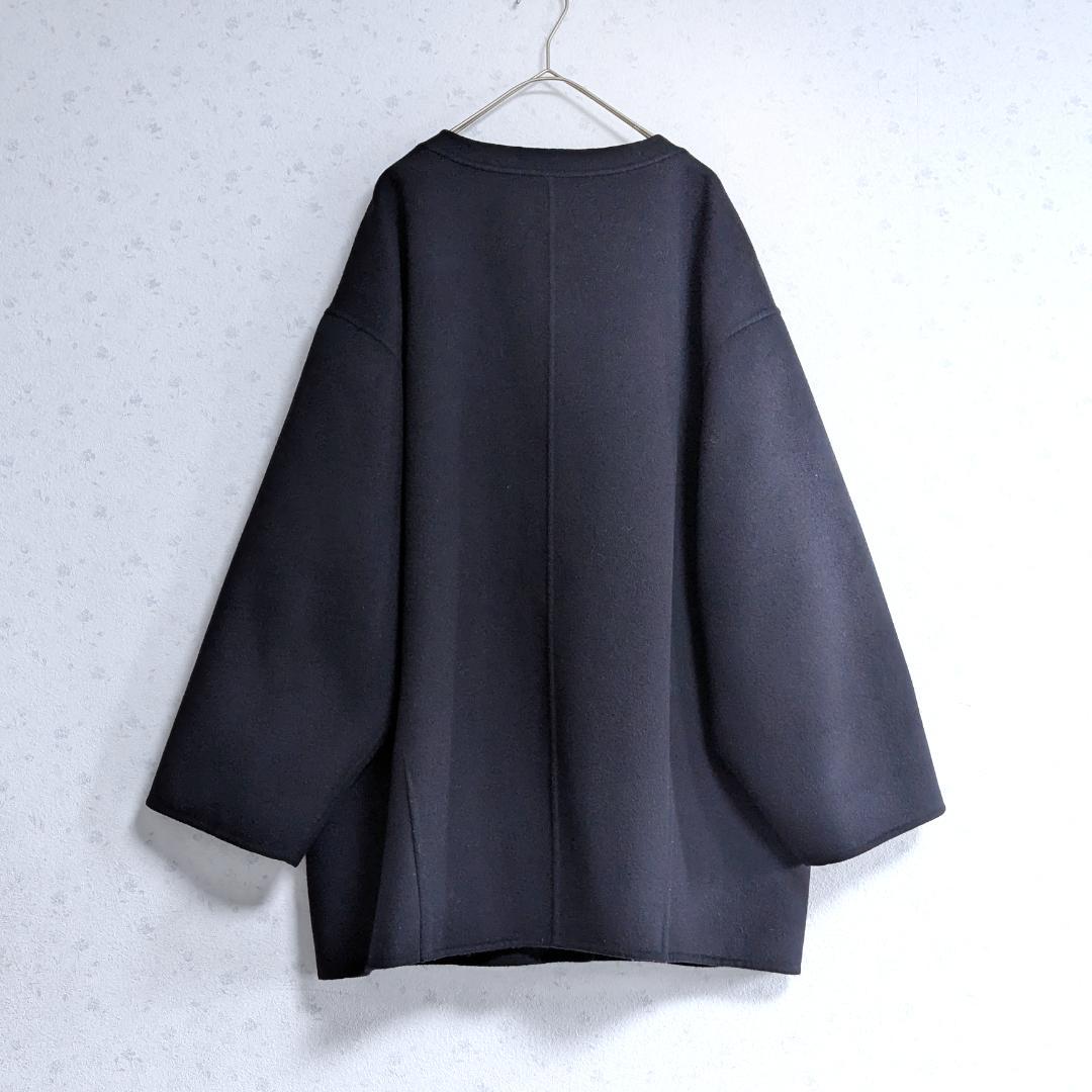 HAMILTONダブルフェイスウールショートコクーンコート ネイビー